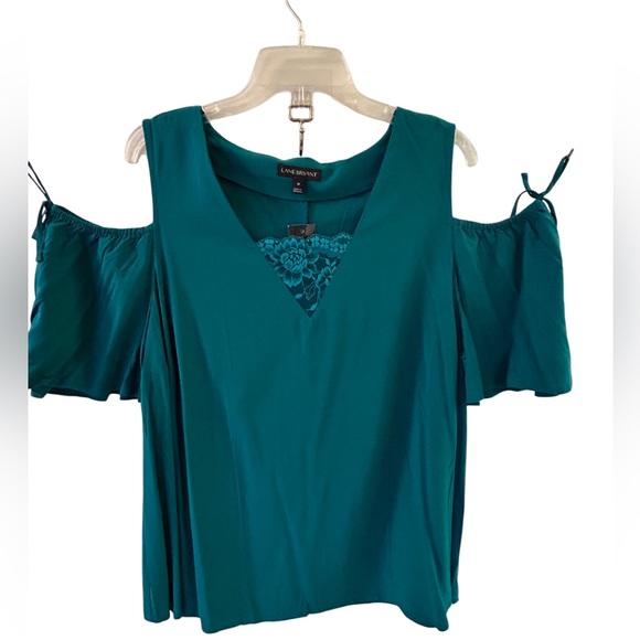 NWT Lane Bryant Vibrant Green/Teal Cold Shoulder Top Size 18 - Picture 1 of 9